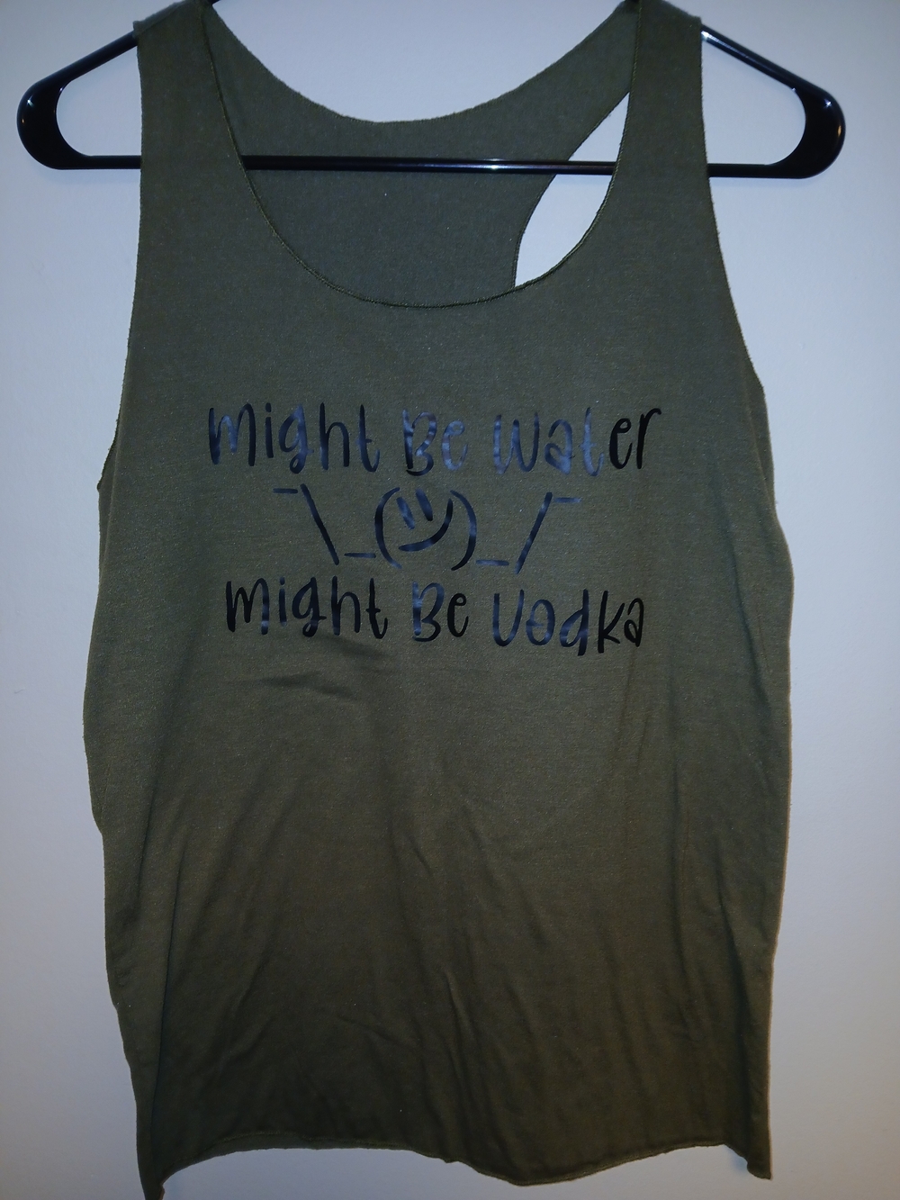Women’s Olive Green Graphic Tank Top - 'Might Be Water Might Be Vodka'